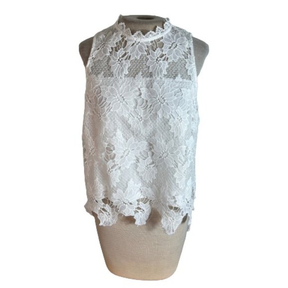 Rebellion Tops - Rebellion Lace Sleeveless Top Shirt Blouse White L Large